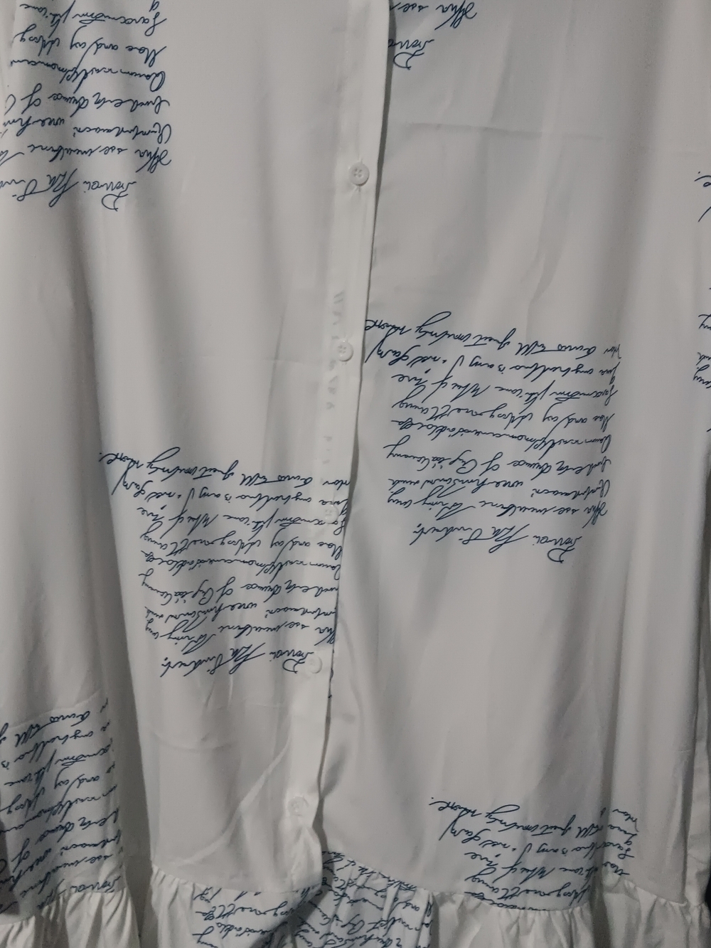White Script Print Button-Down Tunic Dress - Picture 2 of 6